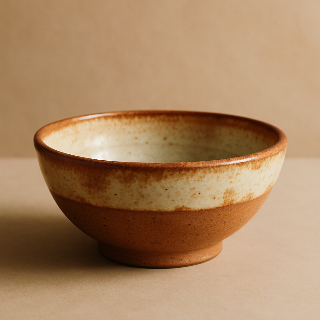 Reactive serving bowl — terracotta breaking to cream.