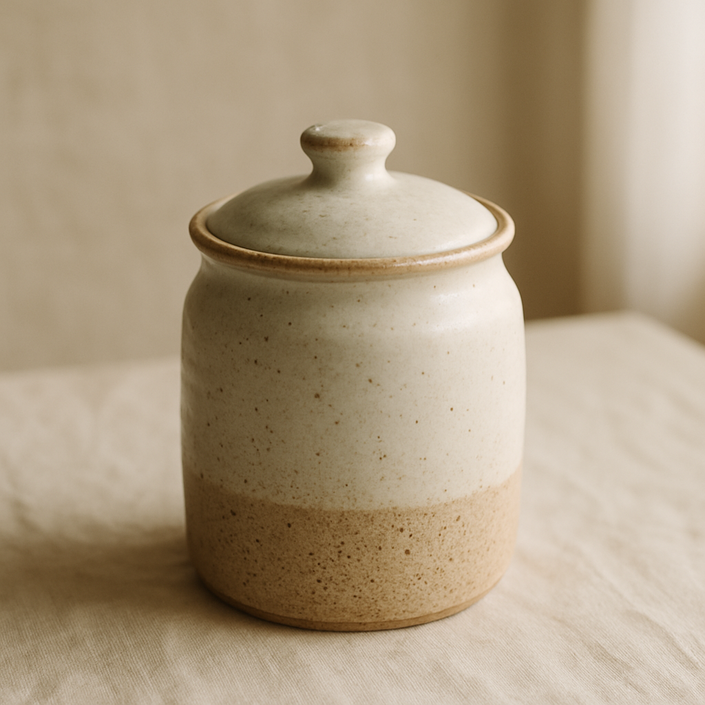 A lidded kitchen jar for the coffee counter.