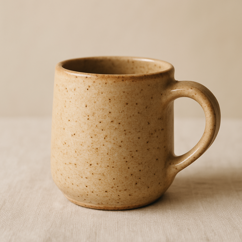Speckled thumbprint mugs, just out of the glaze firing.