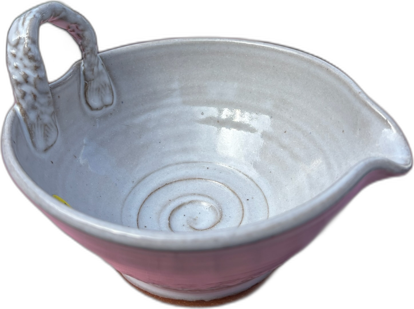 The batter bowl, showing its handle and pouring spout